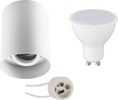 Opbouwspot Set - Igory - Prima Luxina Pro - GU10 Fitting - Opbouw Rond - Mat Wit - 8W - Warm Wit 3000K - Verdiept - Kantelbaar - Ø90mm