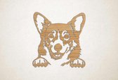 Wanddecoratie - Hond - Corgi 2 - XS - 27x25cm - Eiken - muurdecoratie - Line Art