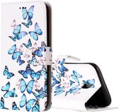 Voor Galaxy J3 (2017) (EU-versie) Kleine blauwe vlinderspatroon Horizontale flip lederen tas met houder en kaartsleuven en portemonnee
