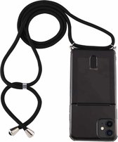 Voor iPhone 12 transparante TPU beschermhoes met lanyard en kaartsleuf (zwart)