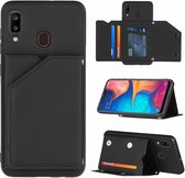 Voor Samsung Galaxy A20 & A30 Skin Feel PU + TPU + PC Achterkant Schokbestendig hoesje met kaartsleuven & houder & fotolijst (zwart)