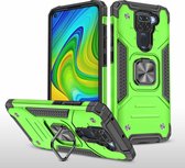 Voor Xiaomi Redmi Note 9 Magnetisch pantser Schokbestendig TPU + pc-hoesje met metalen ringhouder (groen)