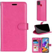 Voor Samsung Galaxy A21s Pure Color Horizontale Flip PU lederen tas met houder & kaartsleuven & portemonnee & fotolijst (Rose Red)