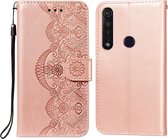 Voor Motorola Moto G8 Plus Flower Vine Embossing Pattern Horizontale Flip Leather Case met Card Slot & Holder & Wallet & Lanyard (Rose Gold)