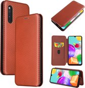 Voor Samsung Galaxy A41 (JP-versie) Koolstofvezeltextuur Magnetisch Horizontaal Flip TPU + PC + PU-lederen tas met touw en kaartsleuf (bruin)