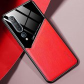 Voor Xiaomi Mi 10 All-inclusive lederen + organische glazen beschermhoes met metalen ijzeren plaat (rood)