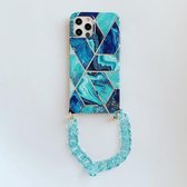 Galvaniserende splicing TPU beschermhoes met kettingriem voor iPhone 12/12 Pro (blauw)