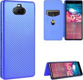 Voor Sony Xperia 8 Lite Carbon Fiber Texture Magnetische Horizontale Flip TPU + PC + PU Leather Case met Card Slot (Blue)