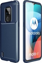 Voor Motorola Moto E7 (2020) koolstofvezel textuur schokbestendig TPU-hoesje (blauw)