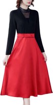 Retro stiksels A-lijn rok met lange mouwen nep tweedelige jurk (kleur: rood maat: XXXL)-Rood