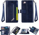 Voor iPhone SE 2020/8/7 Multifunctionele Rits Horizontale Flip Leren Case met Houder & Portemonnee & 9 Kaartsleuven & Lanyard (Blauw)