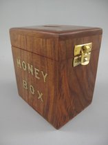 Kistje - Houten spaarpot - Hout/Messing - 12 cm hoog