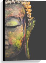 Canvas  - Geverfd Boeddha Hoofd - 40x60cm Foto op Canvas Schilderij (Wanddecoratie op Canvas)