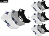 New York Yankees - 12-Pack Quarter Socks - Sokken Bundel - 39 - 42 - Grijs/Wit/Zwart