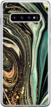 Hoesje geschikt voor Samsung Galaxy S10 - Marble khaki - Soft Case - TPU - Marmer - Groen - ELLECHIQ