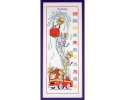 Pako Borduurpakket - telpatroon met code kaart - Groeimeter katten brandweer -223.761 - voorgesorteerdgaren - Aida - 22 x 59 cm - DIY kit
