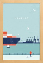 JUNIQE - Poster in houten lijst Hamburg - retro -30x45 /Blauw & Rood