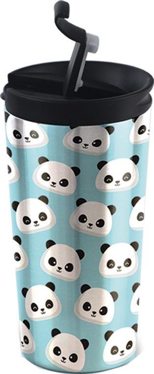 I-drink Thermosbeker Panda Dubbelwandig 350 Ml Rvs Lichtblauw