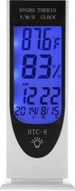HTC-8 Lichtgevende LCD Digitale LED Nachtlampje Thermometer Achtergrondverlichting Hygrometer Vochtigheidsmeter, met Alarm / Datum / Klok / Kalender
