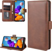 Voor Galaxy A21 Dual-side magnetische gesp horizontale flip lederen tas met houder & kaartsleuven & portemonnee (bruin)