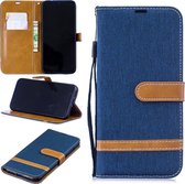 Kleurafstemming Denim Texture Leather Case voor Xiaomi Redmi Note 7, met houder & kaartsleuven & portemonnee & lanyard (marineblauw)
