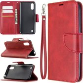 Voor Galaxy A01 retro lamsvacht textuur pure kleur horizontale flip pu lederen case met houder & kaartsleuven & portemonnee & lanyard (rood)