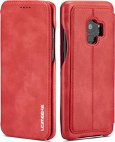 ForGalaxy S9 Hon Ancient Series lederen tas met kaartsleuven en houder en portemonnee (rood)