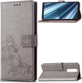 Lucky Clover geperste bloemen patroon lederen tas voor Sony Xperia 1 / Xperia XZ4, met houder & kaartsleuven & portemonnee & draagriem (grijs)