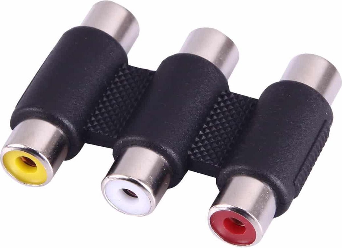 Let op type!! Vrouwtje naar vrouwtje AV 3 RCA Audio Video Coupler Adapter(zwart)
