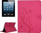 Voor iPad 4 Pressed Flowers Butterfly Pattern Horizontal Flip PU Leather Case met magnetische gesp & houder & kaartsleuven & portemonnee (magenta)