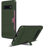 TPU + PC geborstelde textuur beschermhoes voor Galaxy S10 +, met kaartsleuf en houder (legergroen)