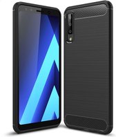 Voor Galaxy A7 (2018) / A750 Brushed Carbon Fiber Texture TPU Shockproof Antislip Soft Protective Back Cover Case (Zwart)