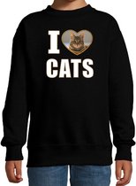 I love cats sweater met dieren foto van een bruine kat zwart voor kinderen - cadeau trui katten liefhebber - kinderkleding / kleding 5-6 jaar (110/116)