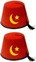 2x stuks turks fez verkleed hoedje van vilt - Carnaval hoedjes