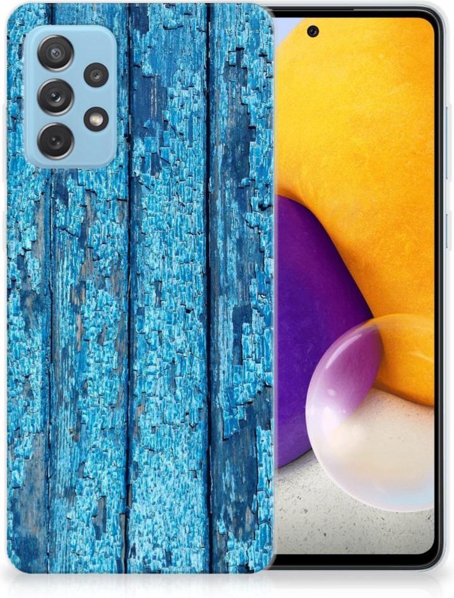 Samsung Galaxy A72 Bumper Hoesje Wood Blue