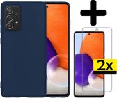 Samsung A72 Hoesje Met 2x Screenprotector - Samsung Galaxy A72 Case Cover - Siliconen Samsung A72 Hoes Met 2x Screenprotector - Donker Blauw