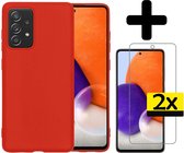 Samsung A72 Hoesje Met 2x Screenprotector - Samsung Galaxy A72 Case Cover - Siliconen Samsung A72 Hoes Met 2x Screenprotector - Rood