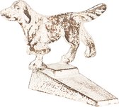 Clayre & Eef Deurstopper 11*12*14 cm Wit Ijzer Hond Deurklem Deurwig
