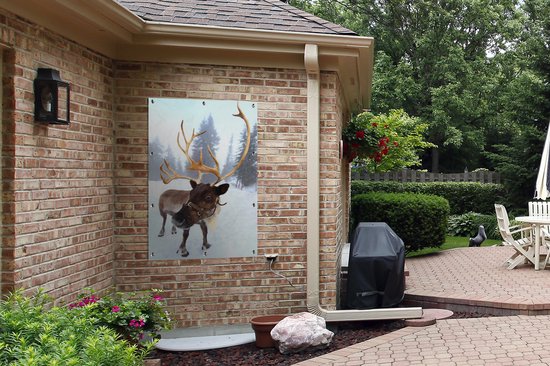 Affiche de jardin Renne dans la neige 80x120 cm - Toile de jardin / Toile d'extérieur / Peintures d'extérieur (décoration de jardin)