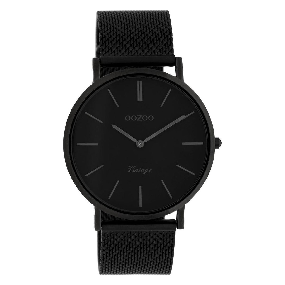 OOZOO Vintage series - Zwarte horloge met zwarte metalen mesh armband - C9933 - Ø40