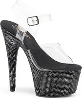 Pleaser Sandaal met enkelband, Paaldans schoenen -39 Shoes- BEJEWELED-708DM Paaldans schoenen Zwart/Transparant