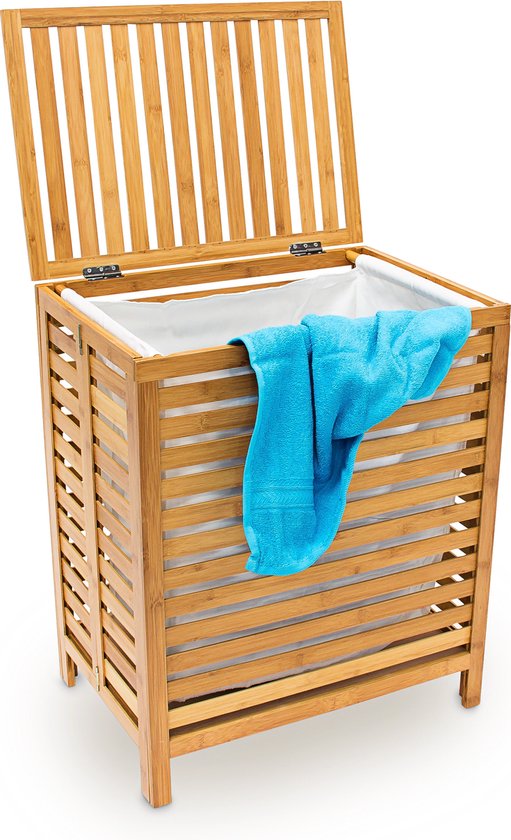 relaxdays Panier à linge - Panier à linge en bois - Bois de bambou - 100  litres avec... | bol