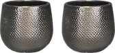 Set van 2x stuks keramiek aardewerk bloempotten  van 12 x 14 cm in het geribbeld brons - Mica Decorations plantenpotten