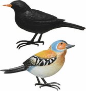 Decoratie vogels/muurvogels Vink en Merel voor in de tuin 38 cm - Tuinvogels dierenbeelden