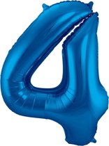 Ballon Cijfer 4 Jaar Blauw 70Cm Verjaardag Feestversiering Met Rietje