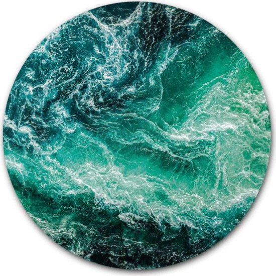 Wandcirkel Ocean op hout - WallCatcher | Multiplex 80 cm rond | Houten muurcirkel Oceaan water
