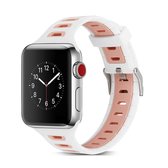 T-vorm tweekleurige siliconen horlogeband voor Apple Watch Series 3 & 2 & 1 38 mm (roze + wit)