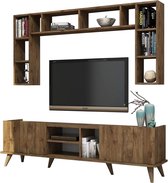 Nancy's Antonito TV Meubels - Wandrek - Opbergruimte - 3 Open Compartimenten - 180 x 52 x 34 cm - Bruin/Wit/Marmer - Bewerkt Hout