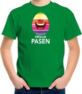 Lachend Paasei vrolijk Pasen t-shirt / shirt - groen - kinderen - Paas kleding / outfit L (146-152)