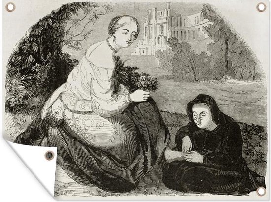 Fleur Van Rijn Décoration murale extérieure Femme aux fleurs noir et blanc - Peinture ...